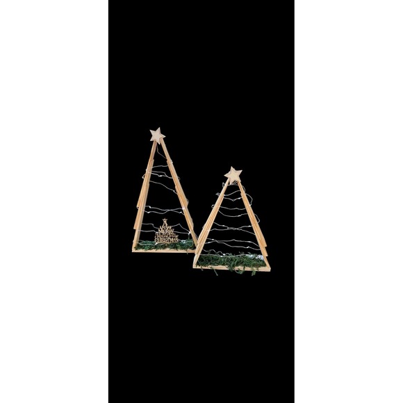 Set of 3 Rustic Wooden Christmas Trees with Lights, 10, 13.5, 15 in. Heights - Picture 8 of 13